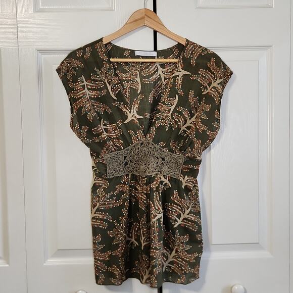 Vintage Charlotte Russe Women's Green Babydoll Top Size Med Crochet Glitter Y2K - Picture 1 of 9